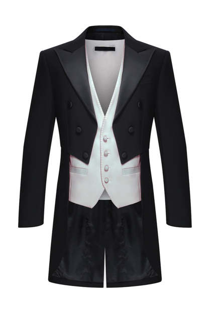 Black Peak Lapel Double Breasted 3 Piece Men's Tuxedo