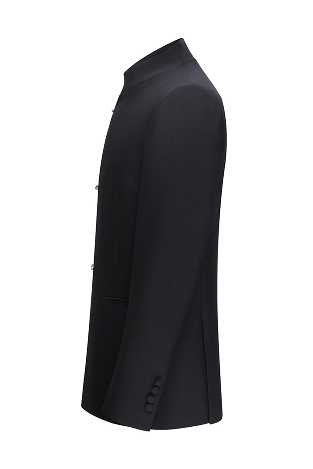 Black Slim Fit Men's 2 Piece Mandarin Collar Suit with Knots