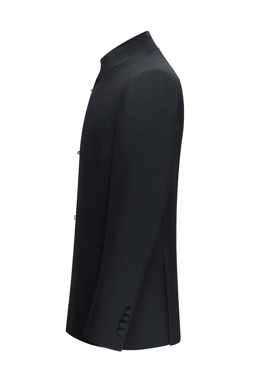 Black Slim Fit Men's 2 Piece Mandarin Collar Suit with Knots