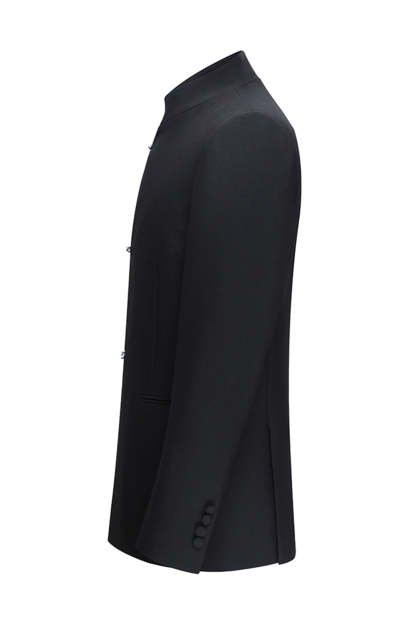 Black Slim Fit Men's 2 Piece Mandarin Collar Suit with Knots