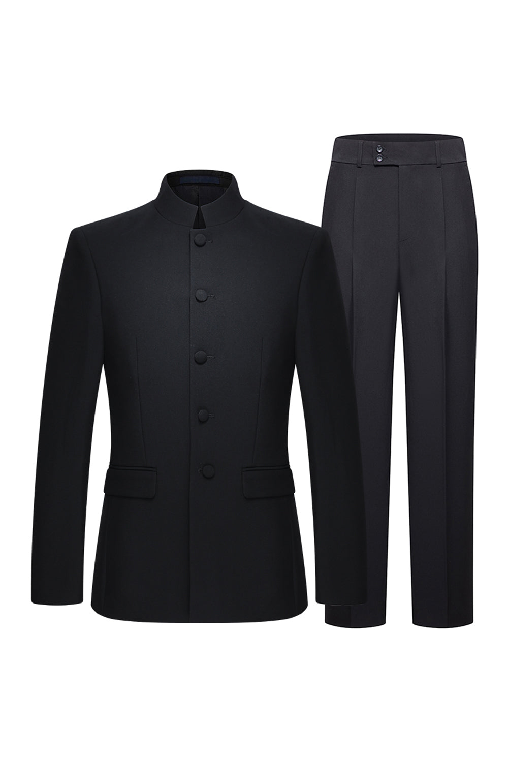 2 Piece Black Single Breasted Slim Fit Men's Mandarin Collar Suit