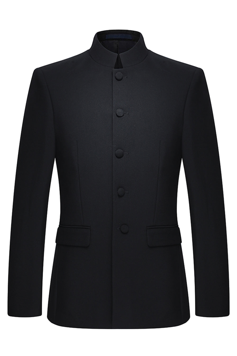 2 Piece Black Single Breasted Slim Fit Men's Mandarin Collar Suit