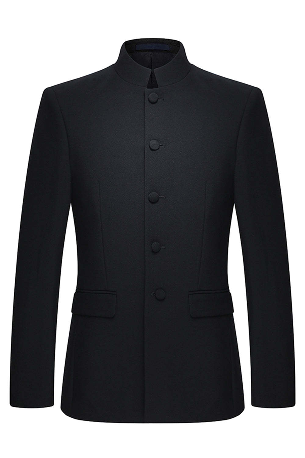 2 Piece Black Single Breasted Slim Fit Men's Mandarin Collar Suit