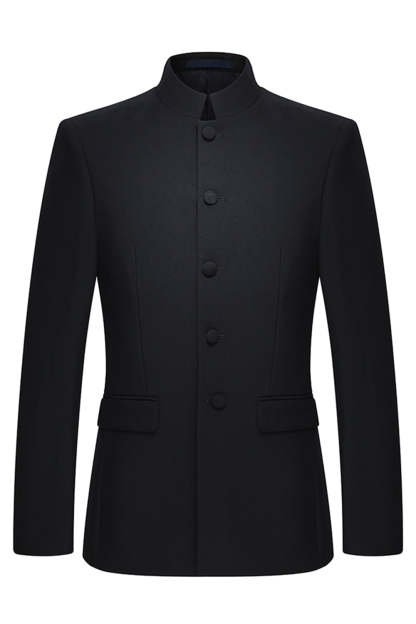 2 Piece Black Single Breasted Slim Fit Men's Mandarin Collar Suit