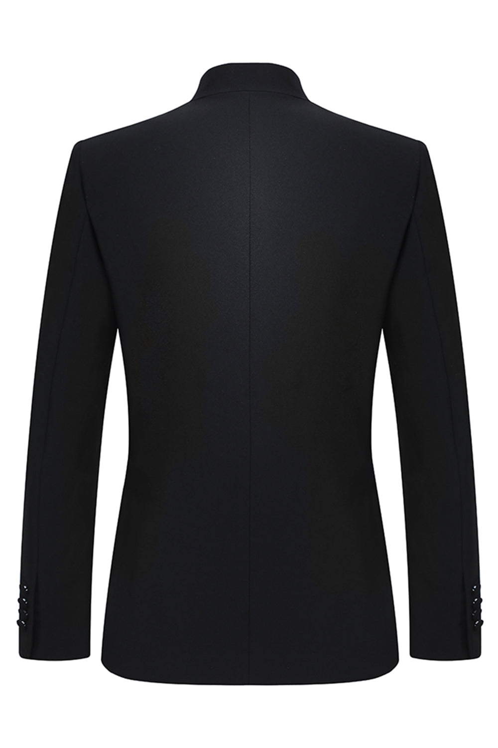 2 Piece Black Single Breasted Slim Fit Men's Mandarin Collar Suit