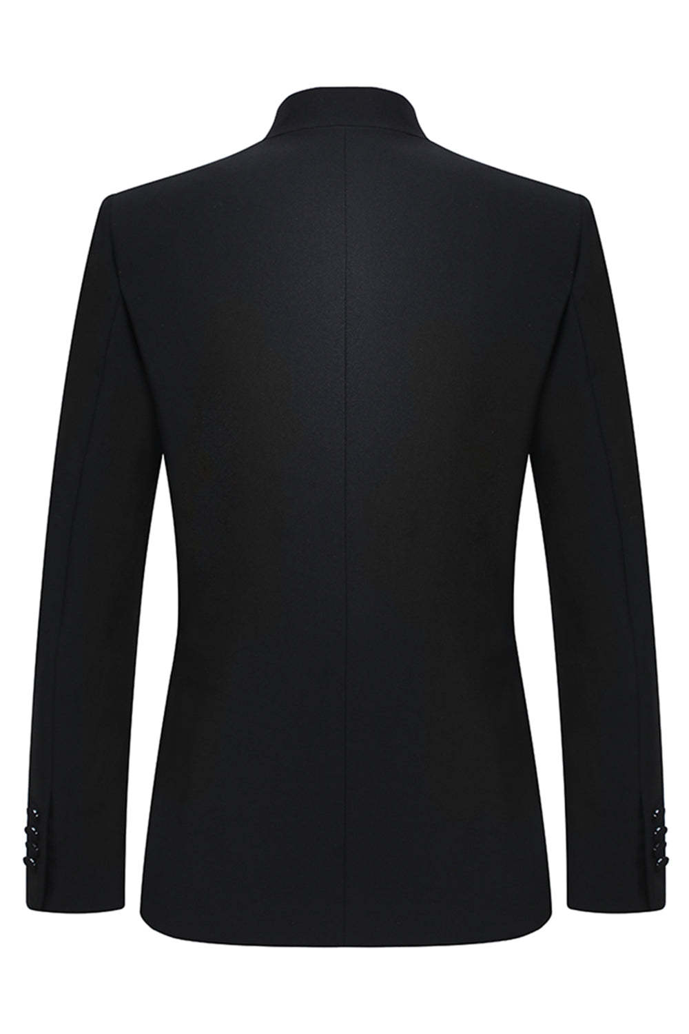 2 Piece Black Single Breasted Slim Fit Men's Mandarin Collar Suit