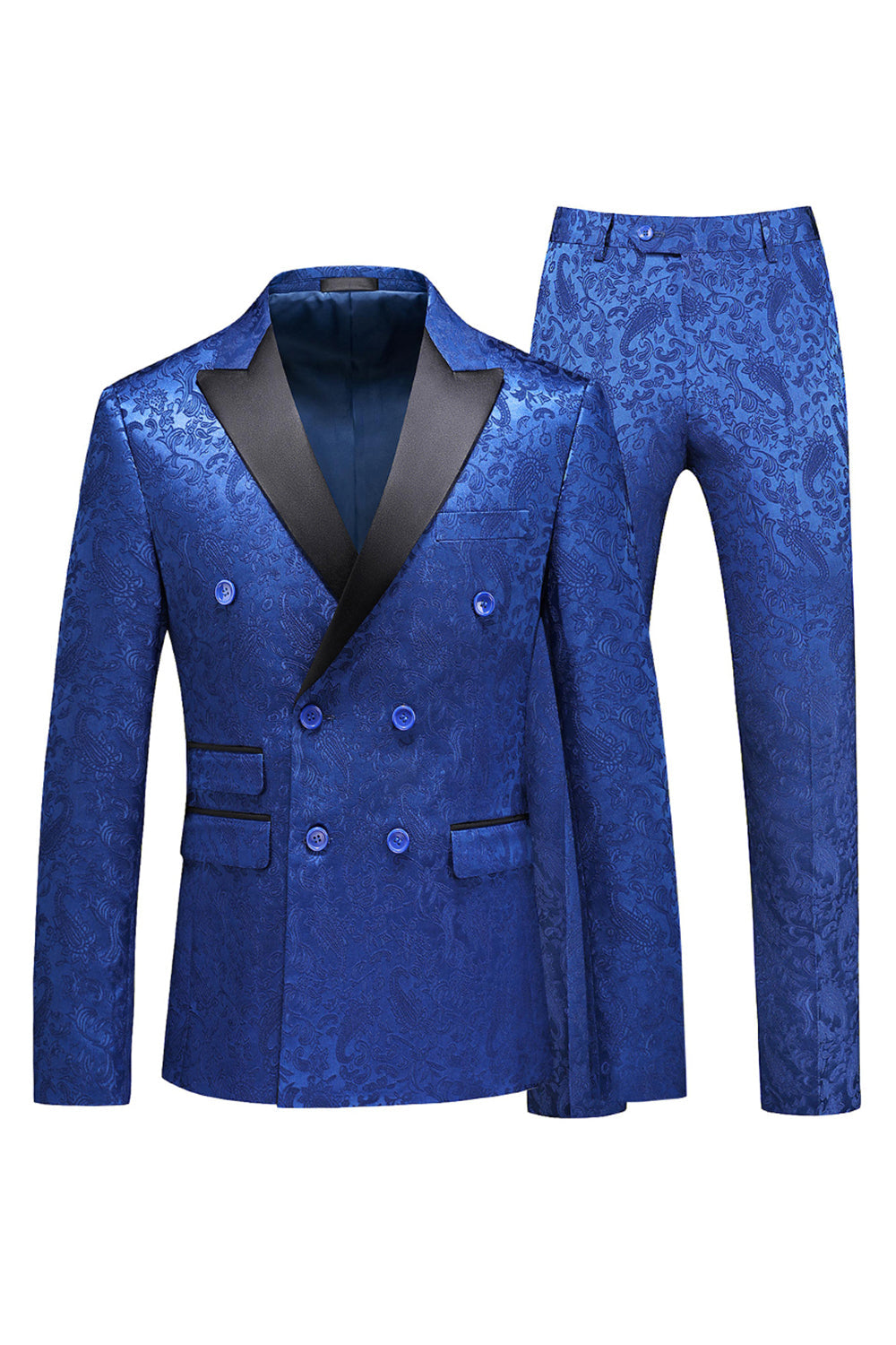 Jacquard Peak Lapel 2 Piece Blue Double Breasted Men's Prom Suits