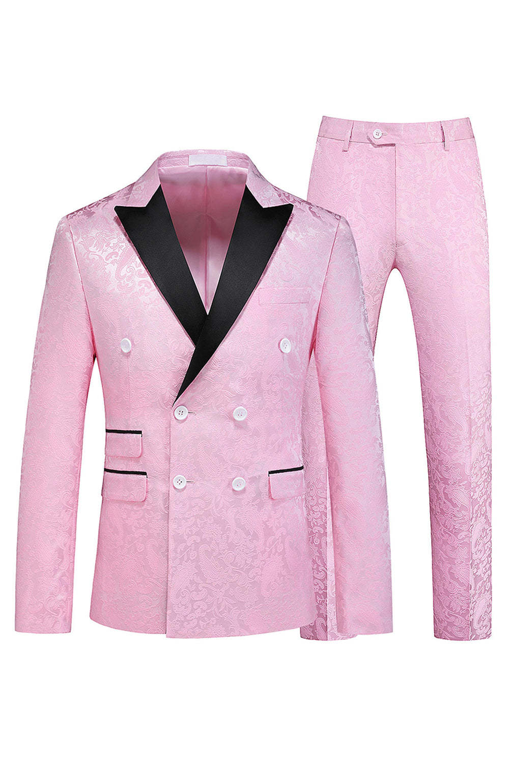 Jacquard Peak Lapel 2 Piece Blue Double Breasted Men's Prom Suits