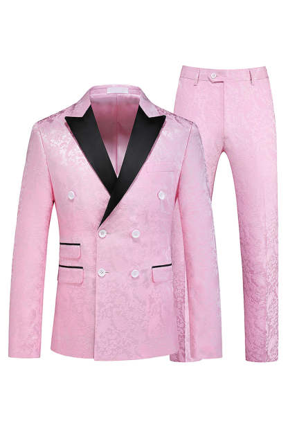 Jacquard Peak Lapel 2 Piece Blue Double Breasted Men's Prom Suits