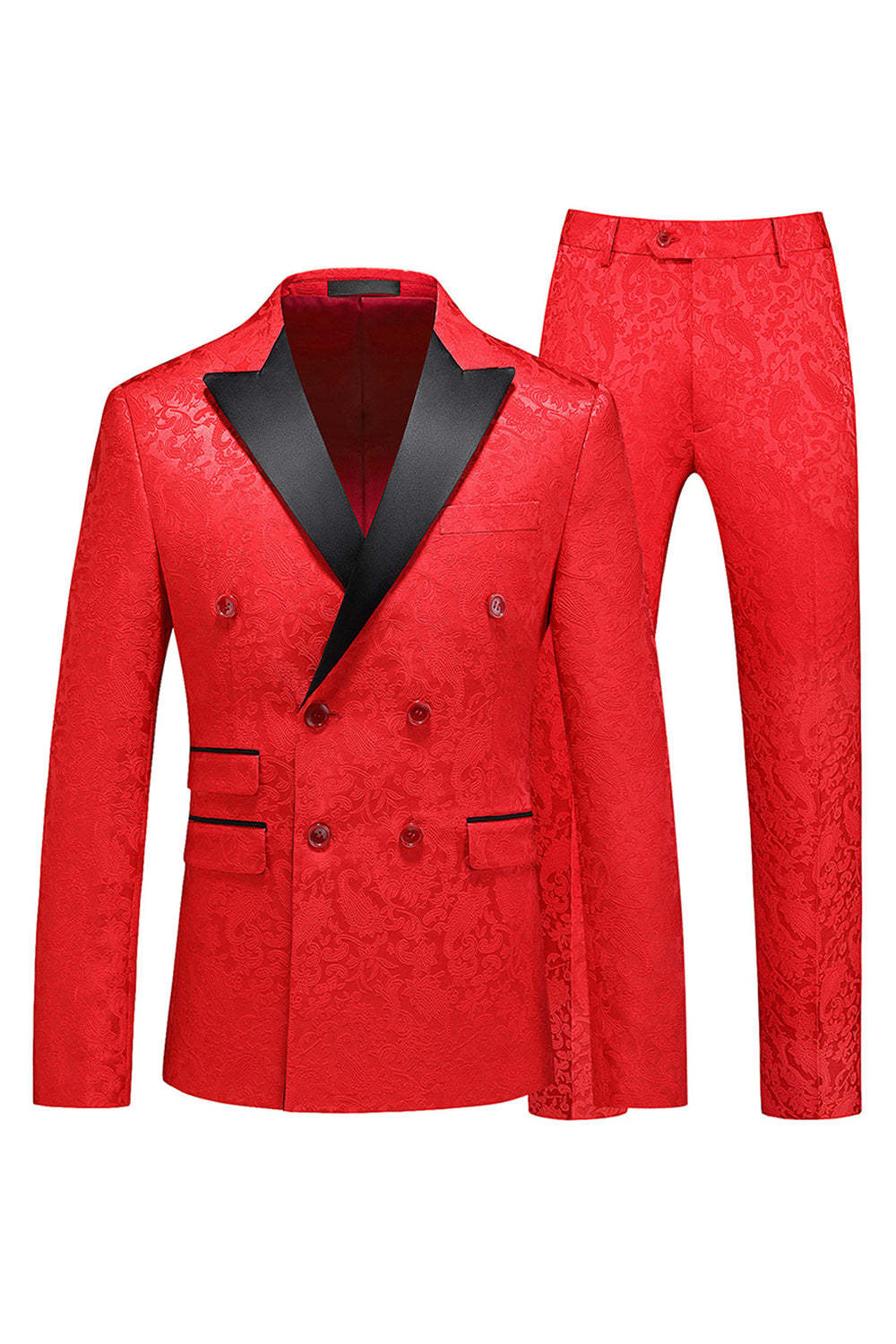 Jacquard Peak Lapel 2 Piece Blue Double Breasted Men's Prom Suits