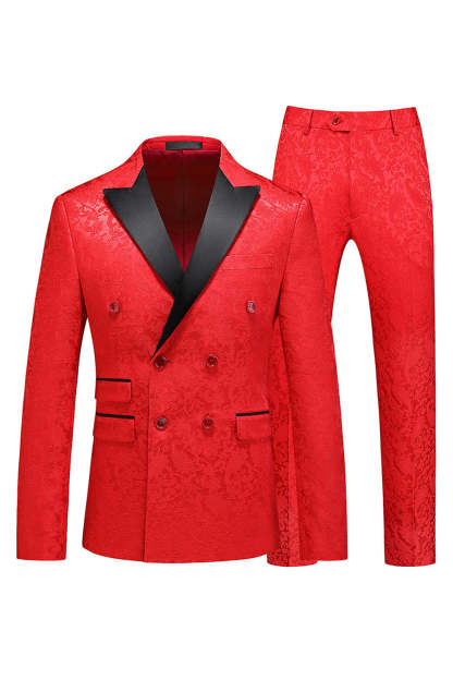 Jacquard Peak Lapel 2 Piece Blue Double Breasted Men's Prom Suits