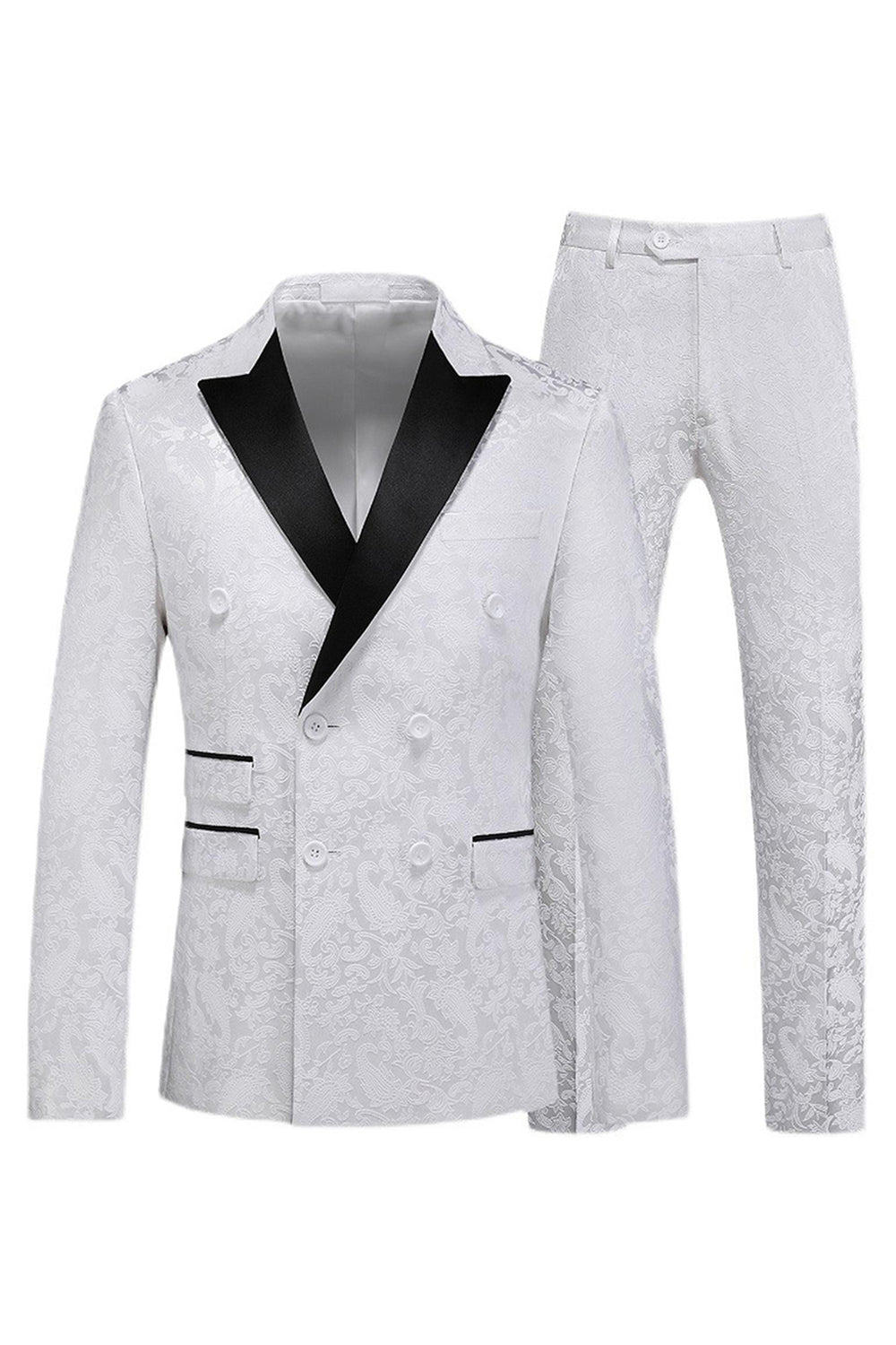 Jacquard Peak Lapel 2 Piece Blue Double Breasted Men's Prom Suits