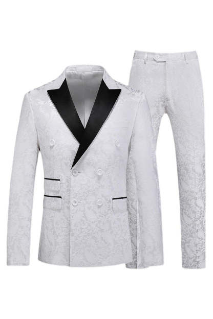 Jacquard Peak Lapel 2 Piece Blue Double Breasted Men's Prom Suits