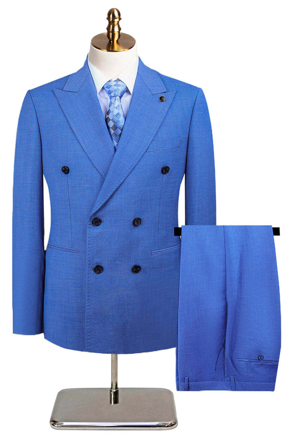 Grey Green 2 Piece Peak Lapel Double Breasted Men's Formal Suits