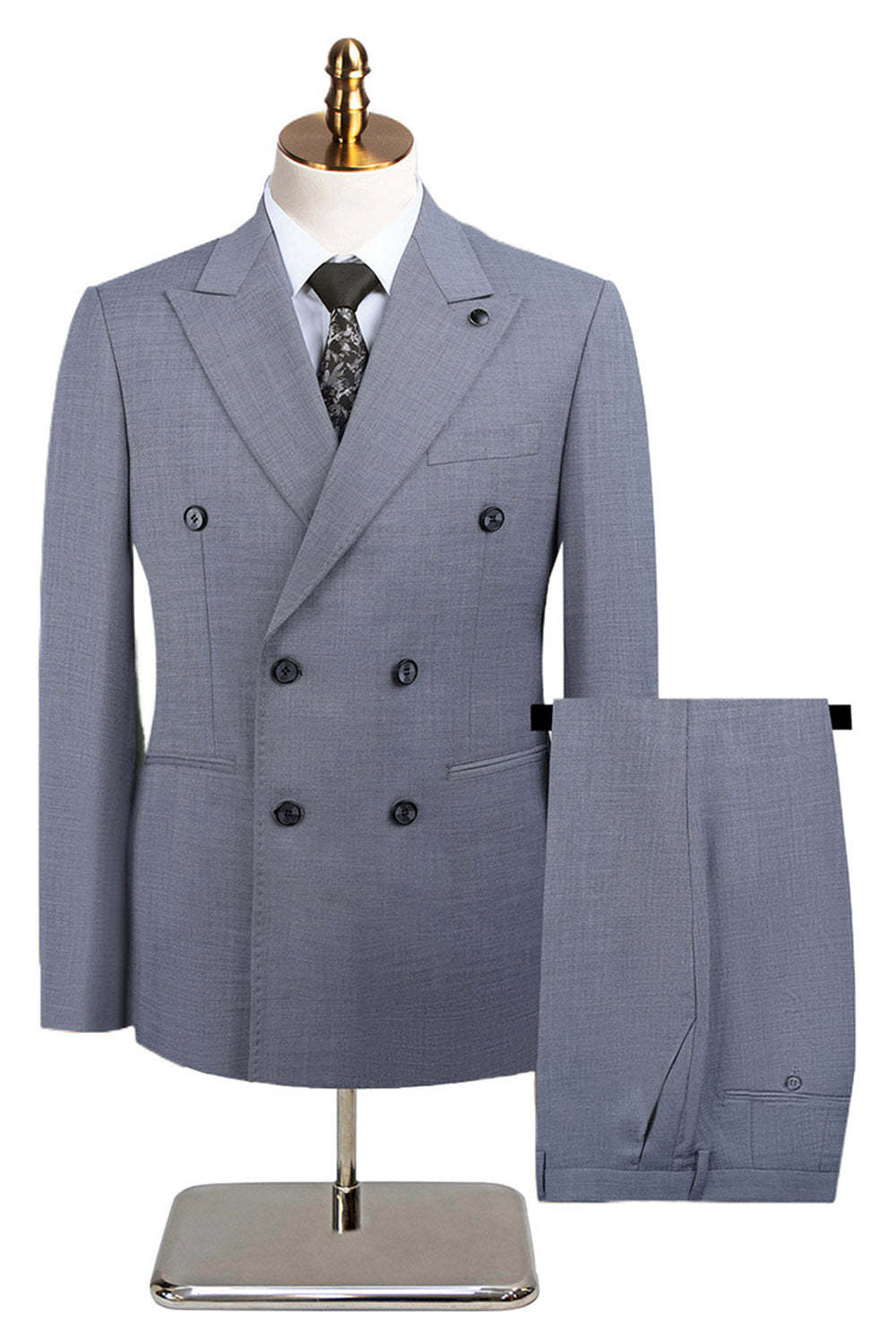 Grey Green 2 Piece Peak Lapel Double Breasted Men's Formal Suits
