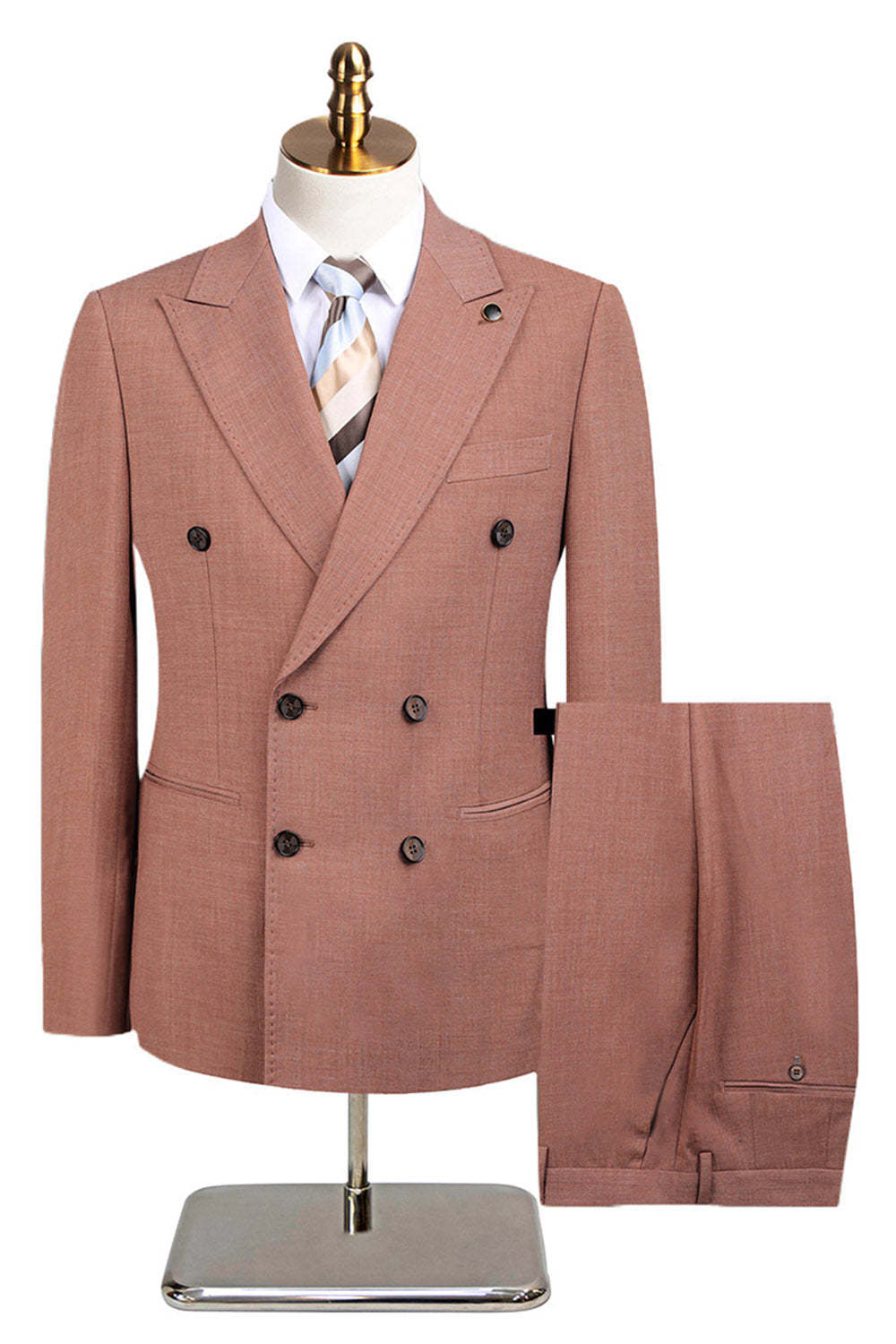 Leely Men Grey Green 2 Piece Formal Suits Double Breasted Peak Lapel Tuxedo Wedding Suits