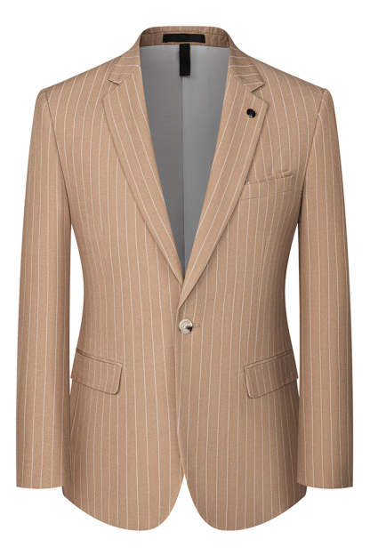 Beige Striped Notched Lapel 3 Piece Men's Suits