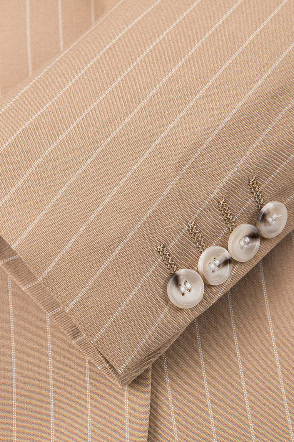 Beige Striped Notched Lapel 3 Piece Men's Suits