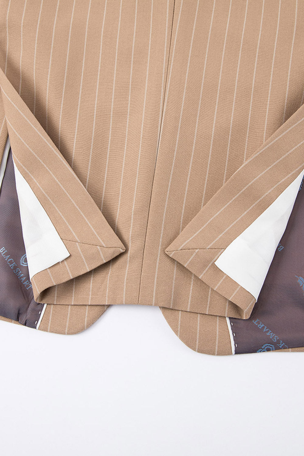 Beige Striped Notched Lapel 3 Piece Men's Suits