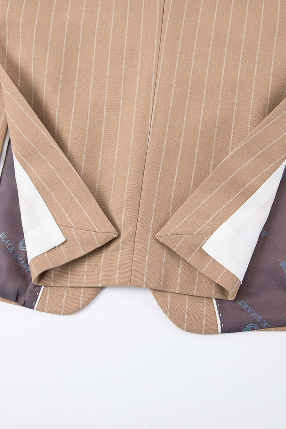 Beige Striped Notched Lapel 3 Piece Men's Suits