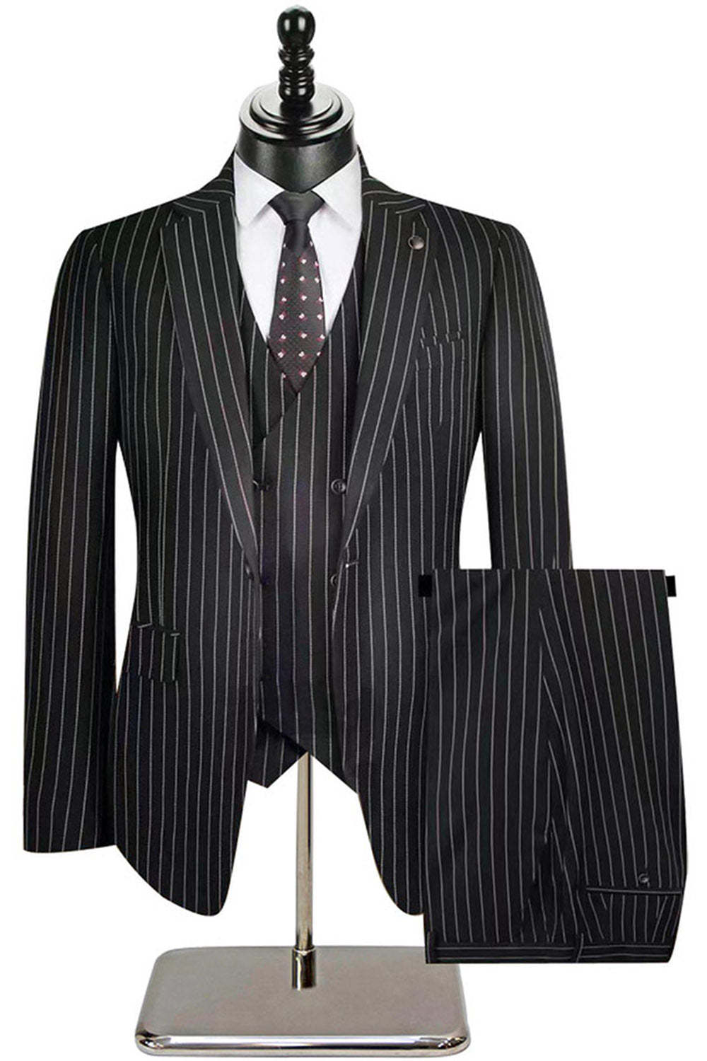 Beige Striped Notched Lapel 3 Piece Men's Suits