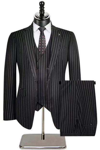 Beige Striped Notched Lapel 3 Piece Men's Suits