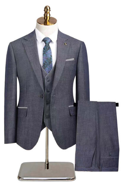 3 Piece Notched Lapel One Button Navy Men's Suits
