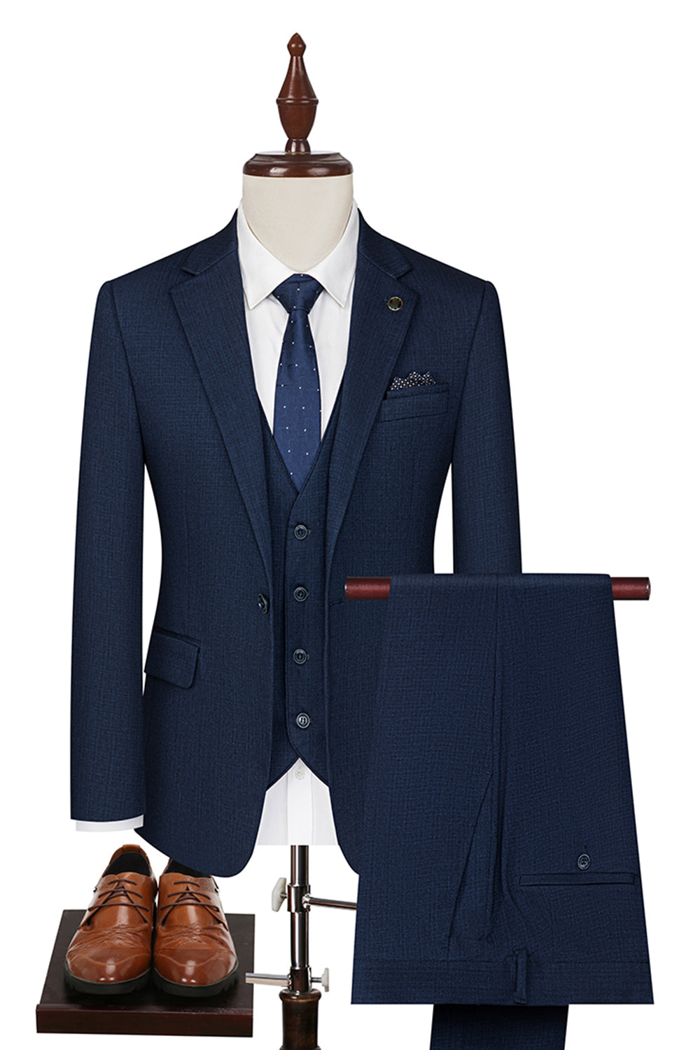 3 Piece Notched Lapel One Button Navy Men's Suits