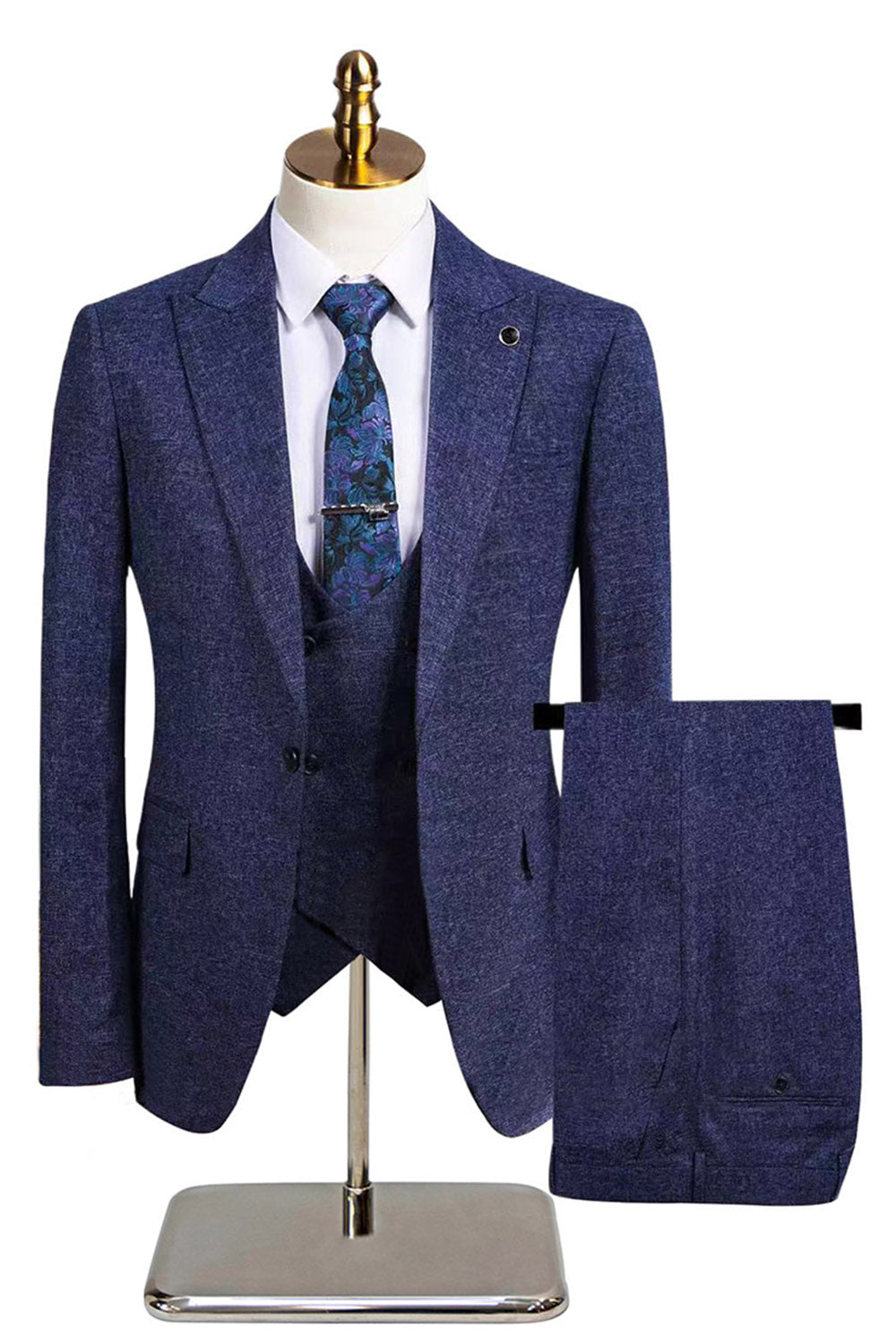 Dark Grey Slim Fit 3 Piece Peak Lapel Men's Wedding Suits