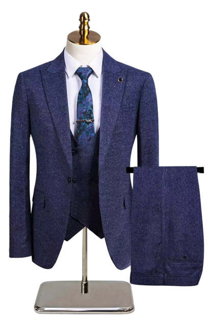 Dark Grey Slim Fit 3 Piece Peak Lapel Men's Wedding Suits