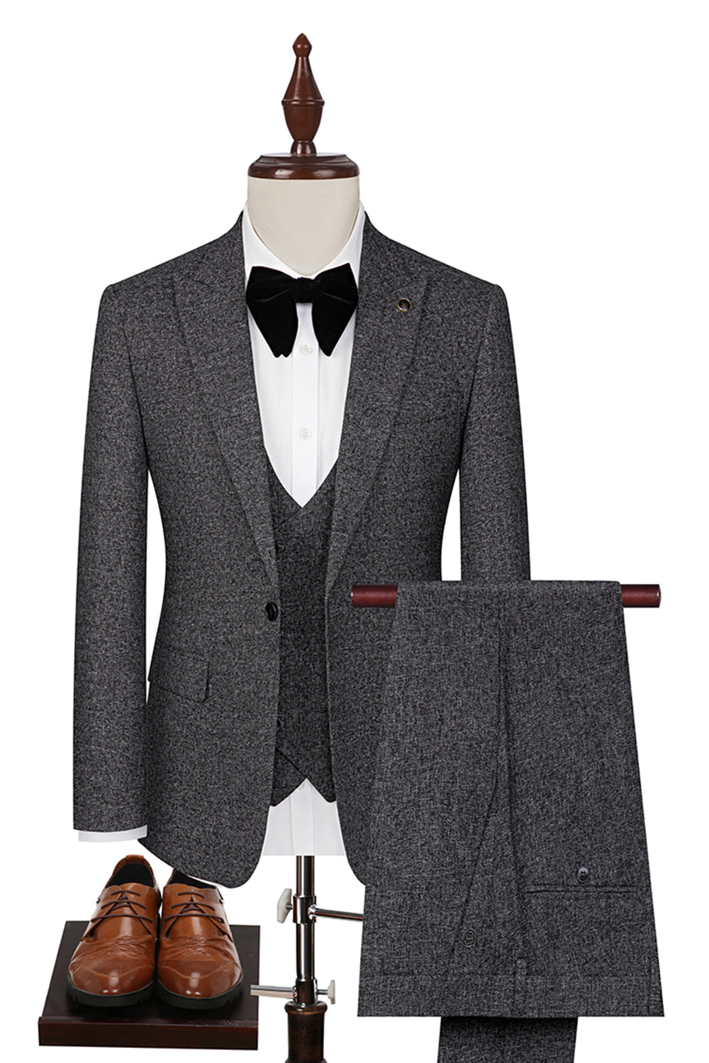 Dark Grey Slim Fit 3 Piece Peak Lapel Men's Wedding Suits