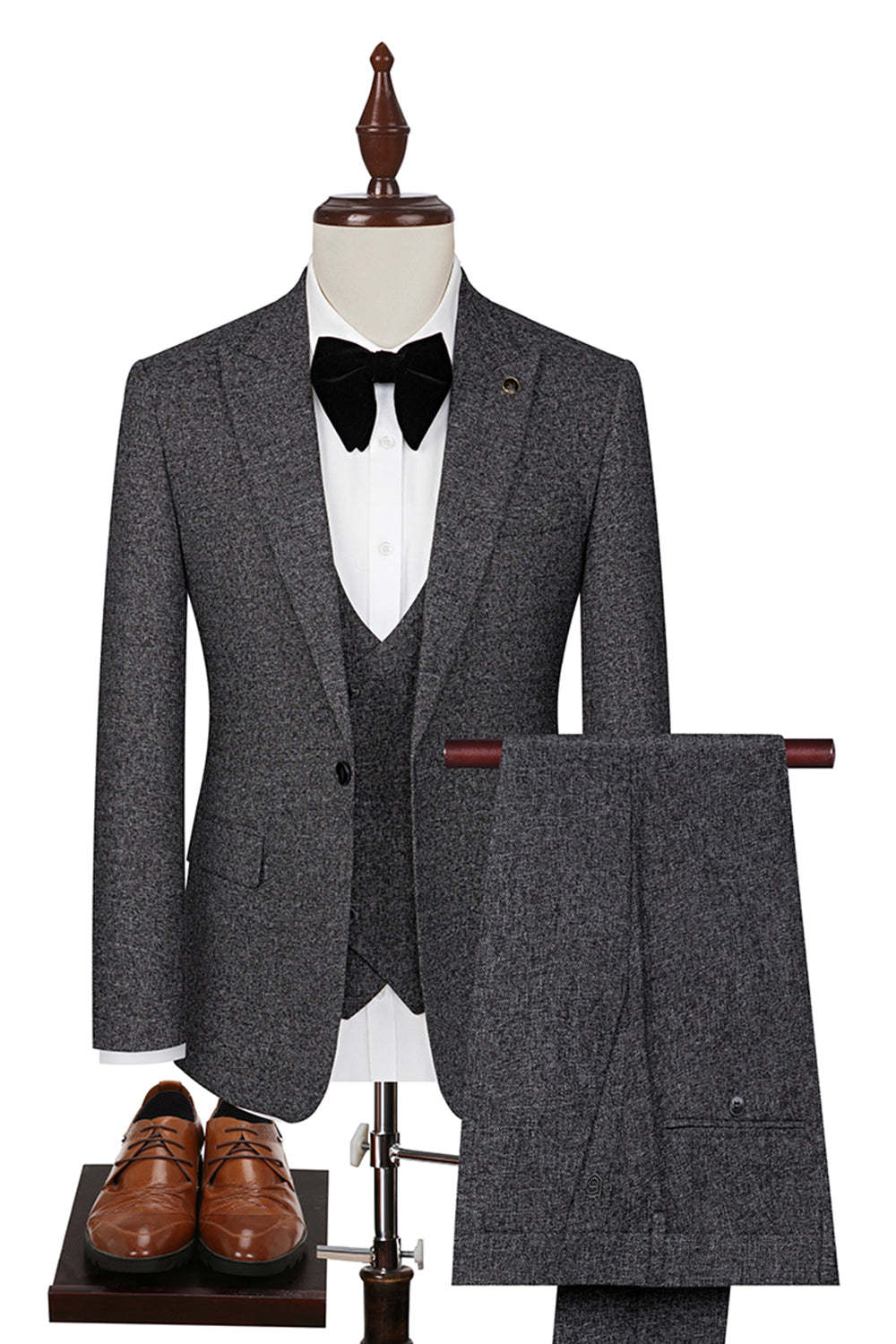 Dark Grey Slim Fit 3 Piece Peak Lapel Men's Wedding Suits
