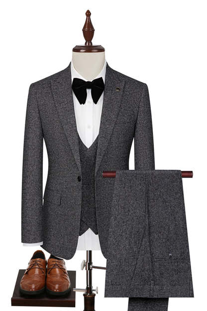 Dark Grey Slim Fit 3 Piece Peak Lapel Men's Wedding Suits