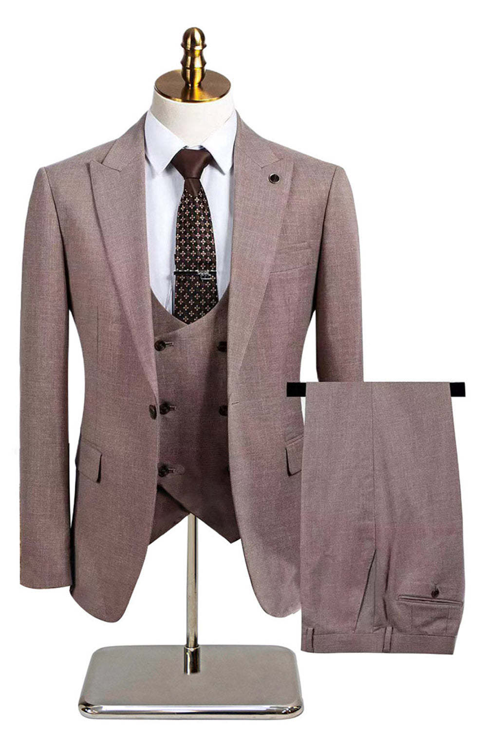 Leely Men Dark Grey 3 Piece Wedding Suits Peak Lapel Slim Fit Formal Suits