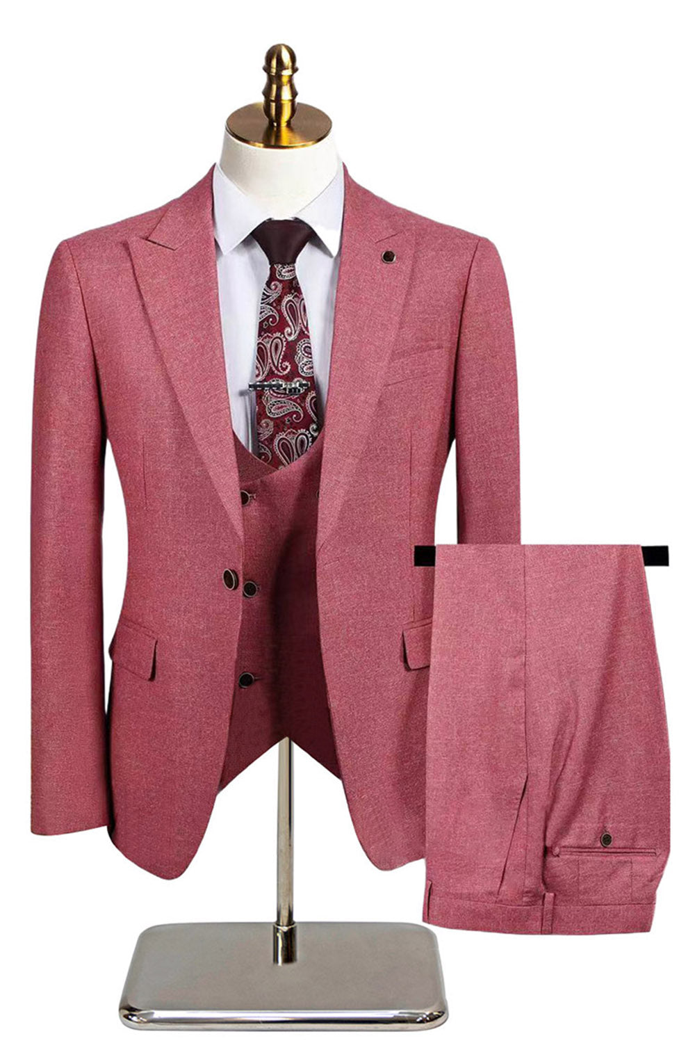 Dark Grey Slim Fit 3 Piece Peak Lapel Men's Wedding Suits