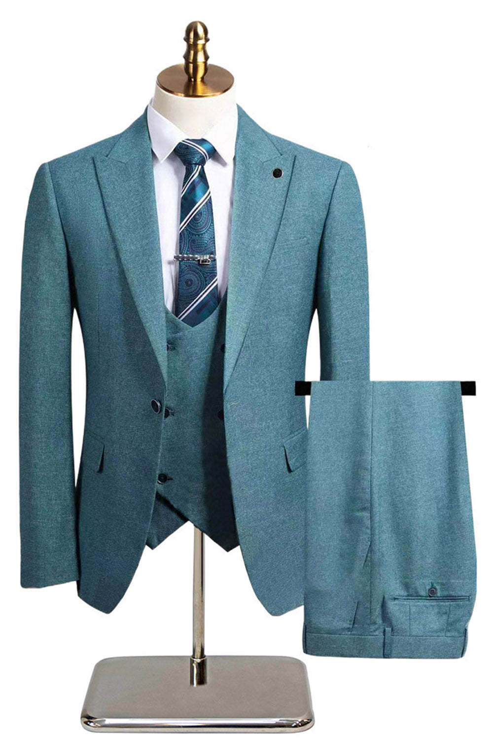 Dark Grey Slim Fit 3 Piece Peak Lapel Men's Wedding Suits