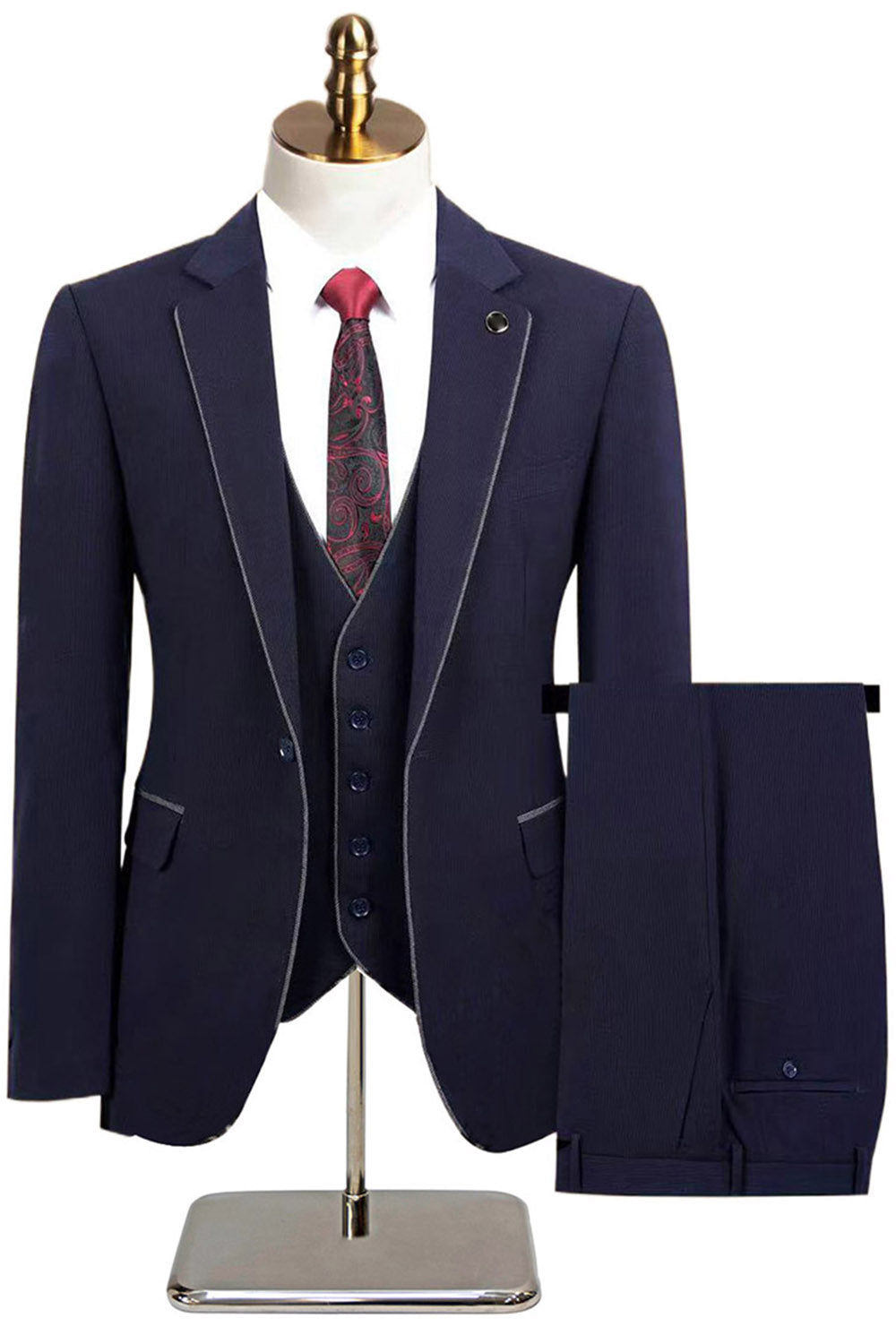 Leelyuk Men 3 Piece Taupe Formal Suits Slim Fit Notched Lapel One Button Business Suits