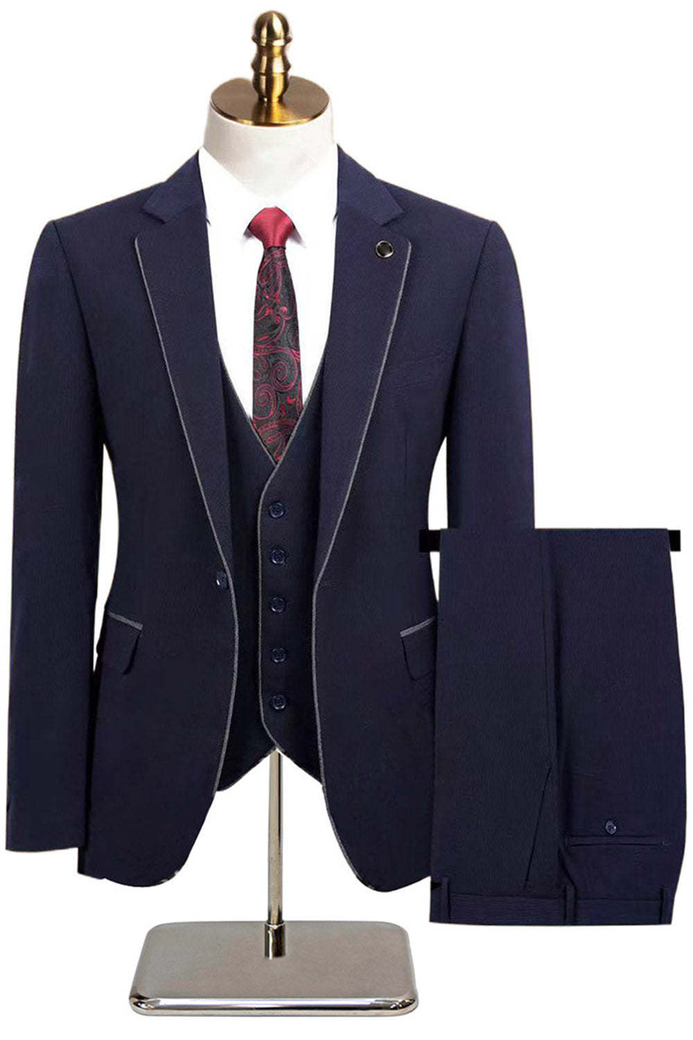 Leelyuk Men 3 Piece Taupe Formal Suits Slim Fit Notched Lapel One Button Business Suits