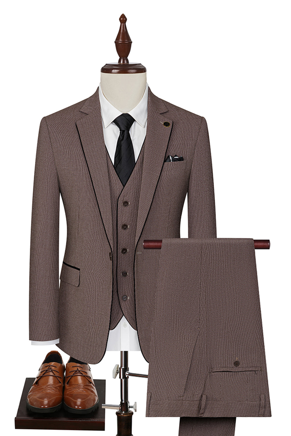 3 Piece Taupe Slim Fit Notched Lapel One Button Men's Formal Suits