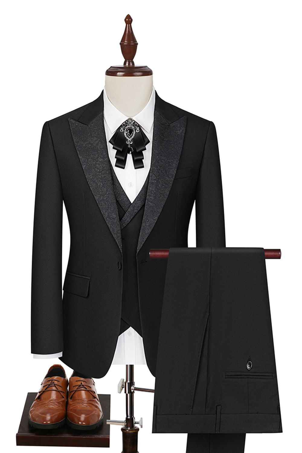 Black Slim Fit 3 Piece Peak Lapel Men's Suits