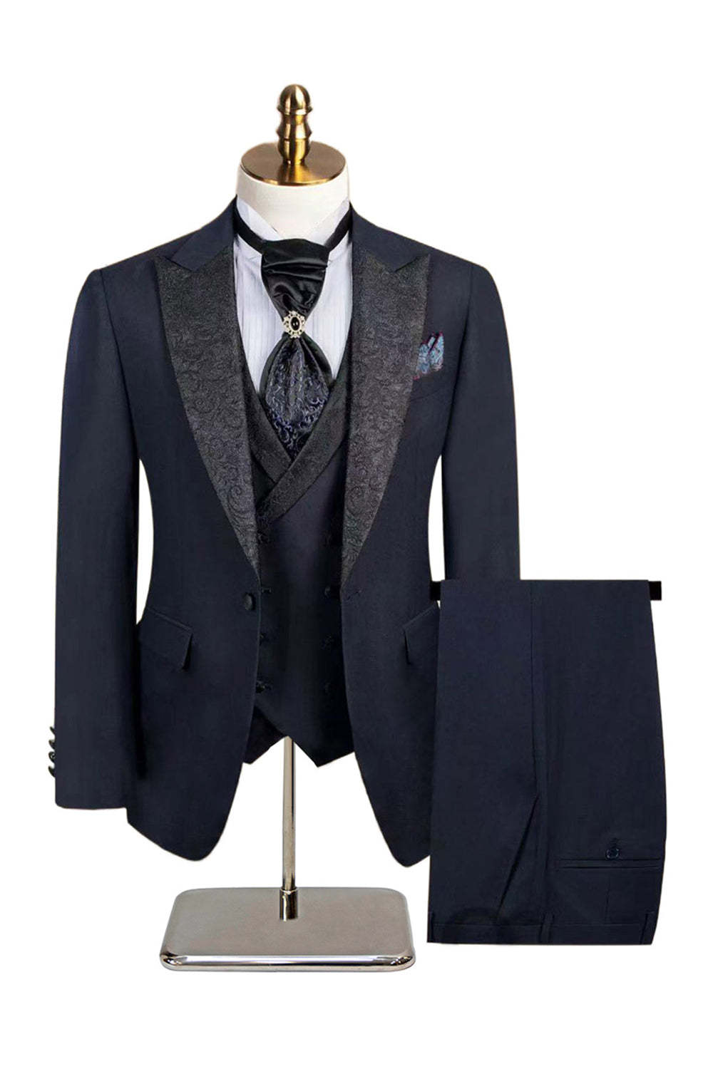 Black Slim Fit 3 Piece Peak Lapel Men's Suits