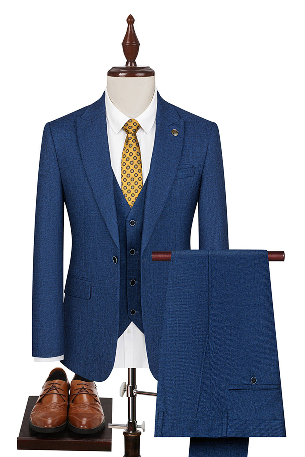 Peacock Blue Peak Lapel One Button 3 Piece Men's Business Suits