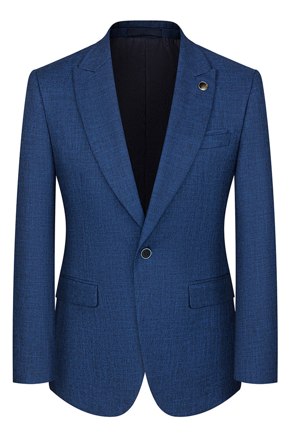 Peacock Blue Peak Lapel One Button 3 Piece Men's Business Suits