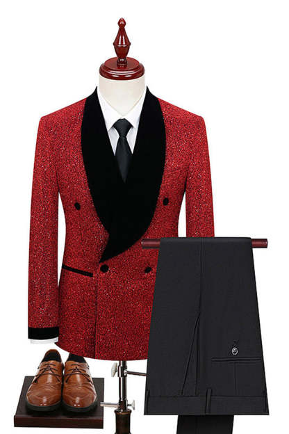 2 Piece White Shawl Lapel Double Breasted Men's Wedding Suits