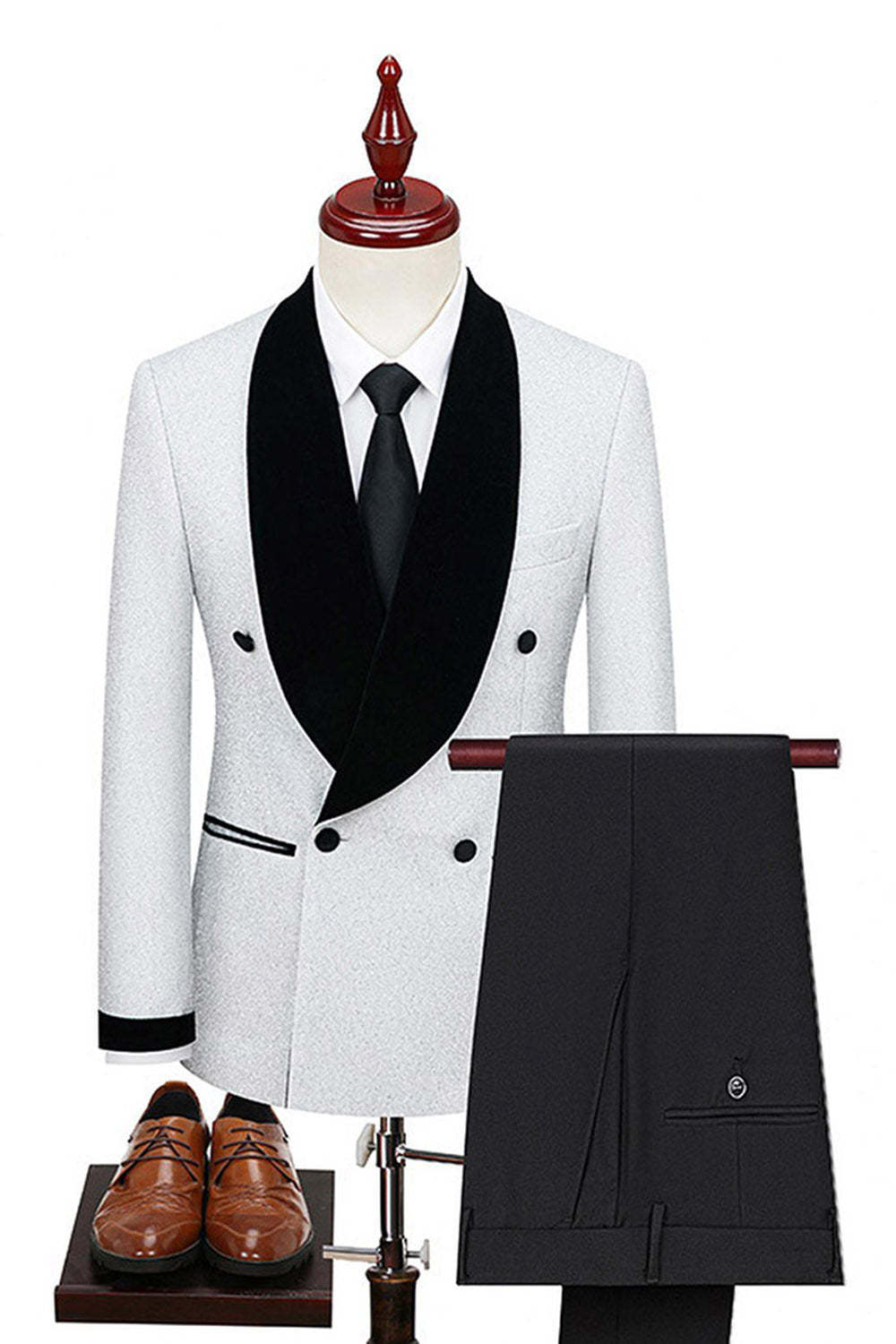 2 Piece White Shawl Lapel Double Breasted Men's Wedding Suits