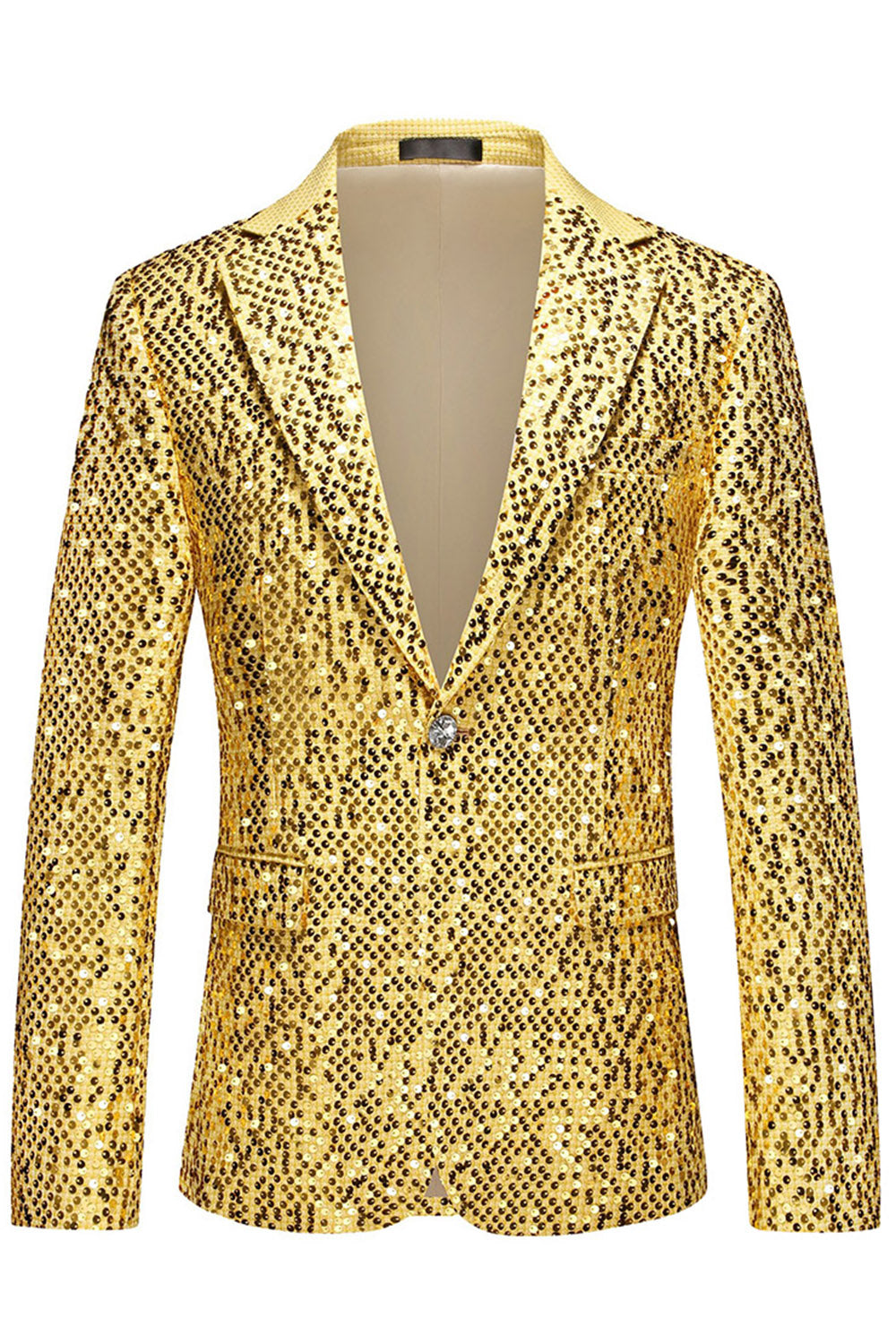 Sparkly Golden Notched Lapel Sequined 2 Piece Prom Suits