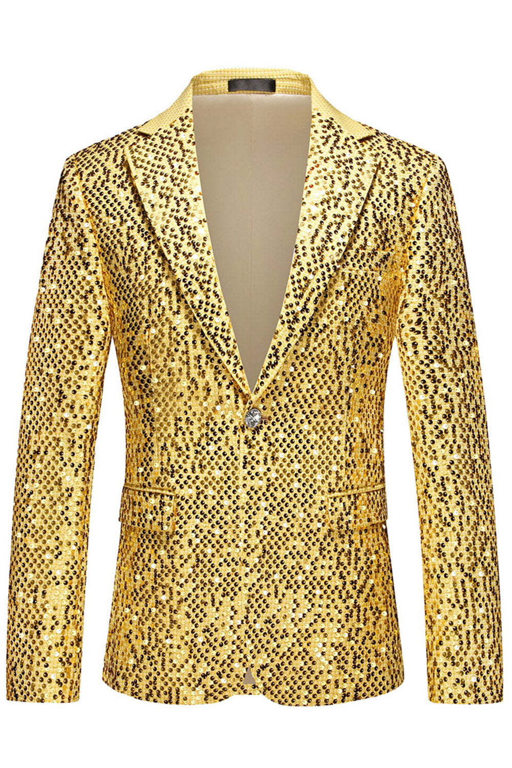 Sparkly Golden Notched Lapel Sequined 2 Piece Prom Suits