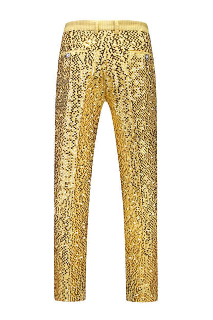 Sparkly Golden Notched Lapel Sequined 2 Piece Prom Suits