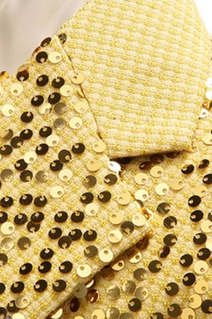 Sparkly Golden Notched Lapel Sequined 2 Piece Prom Suits
