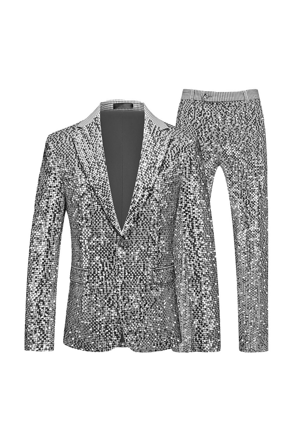 Sparkly Golden Notched Lapel Sequined 2 Piece Prom Suits